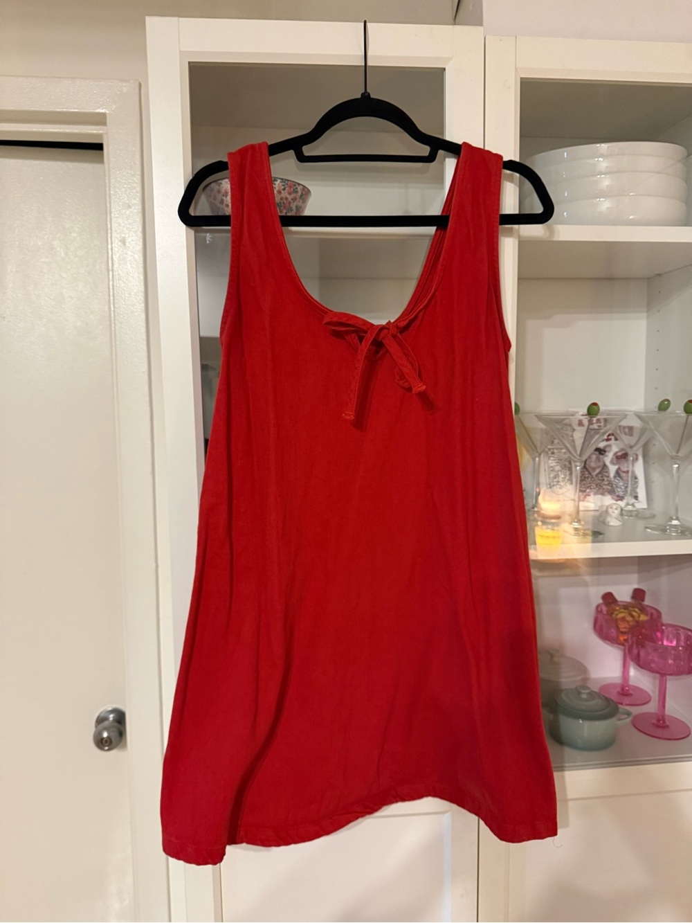 Asos Red Tie-Front Cotton Tank Dress